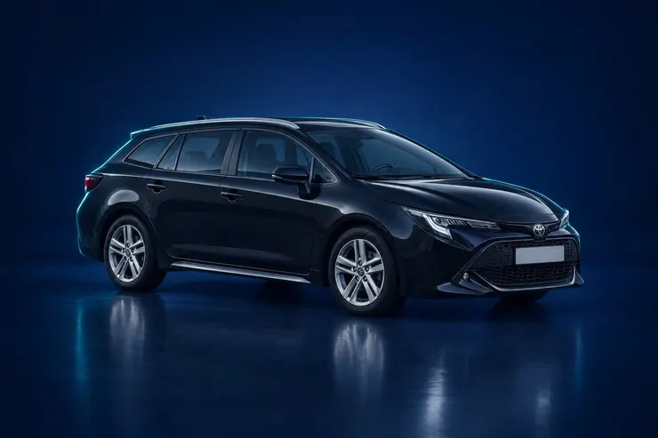 The black Toyota Corolla hybrid estate